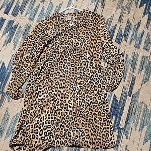 Chico's Leopard Print Shift Dress Knee Length Long Sleeve  Size 00